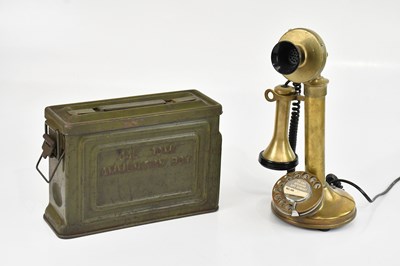 Lot 2235 - A brass stick telephone, height 32cm, with a...