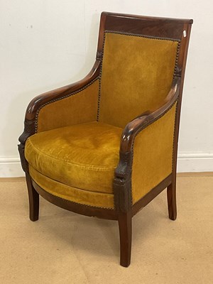 Lot 2831 - A mahogany Bergere armchair with upholstered...