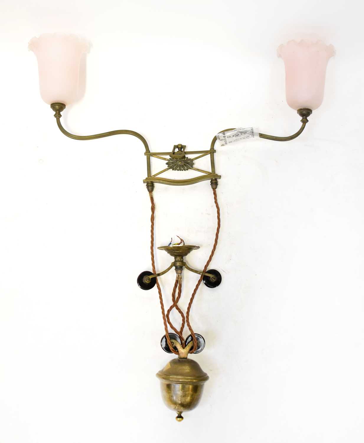 Lot 75 - A brass rise-and-fall ceiling light fitting...