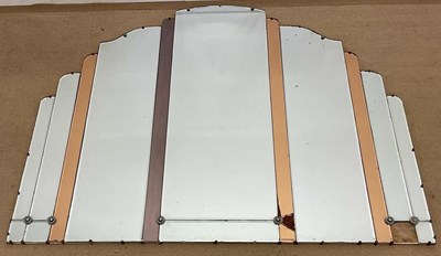 Lot 2796 - An Art Deco arched top wall mirror with peach...