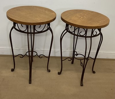 Lot 2792 - A pair of circular side tables, with light oak...