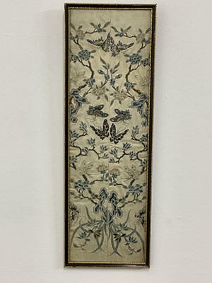 Lot 69 - A pair of Chinese butterfly silk embroidered...