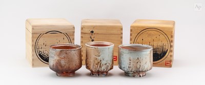 Lot 593 - RICHARD HEELEY for Hempmill Pottery; a trio of...