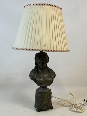 Lot 2725 - A bronze table lamp bust of a young woman...