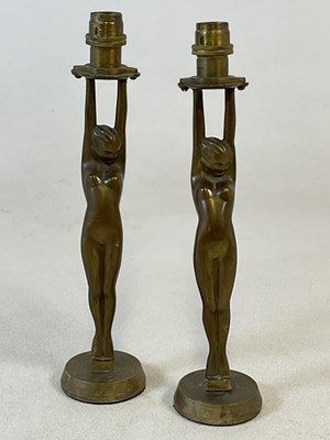 Lot 2726 - A pair of Art Deco style brass table lamps in...