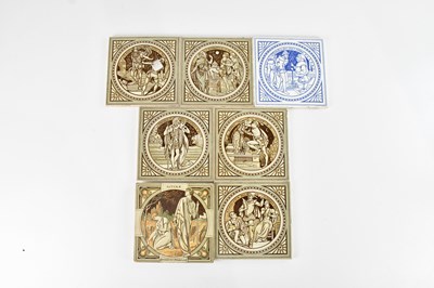 Lot 1745 - MINTON; seven Victorian tiles, various scenes...