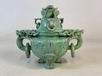 Lot 470 - A very large Chinese carved soapstone twin...