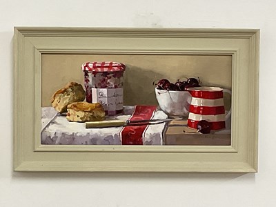 Lot 2253 - PENNY GERMAN; oil on board, 'Cream Tea',...