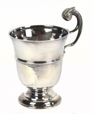 Lot 1143 - ATKIN BROS; an Edward VII hallmarked silver cup with C-scrolling handle