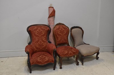 Lot 206 - A Victorian mahogany framed armchair, with two...