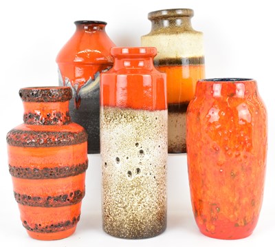 Lot 392 - WEST GERMAN POTTERY; five decorative vases,...