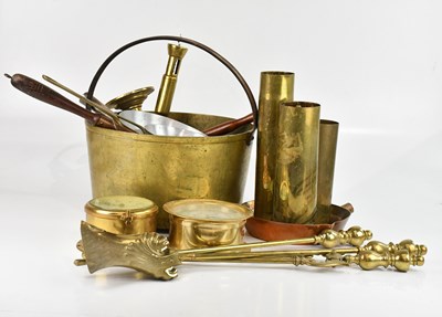 Lot 423 - A collection of metal ware including brass...