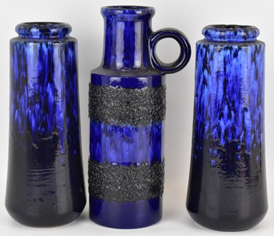 Lot 388 - WEST GERMAN POTTERY; three blue drip glaze...