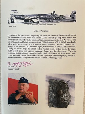 Lot 2420 - A fragment of the Lockeed NF-104A. Chuck...