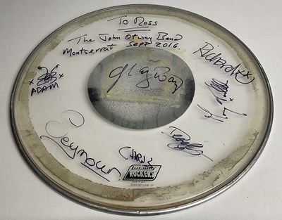 Lot 2351 - THE JOHN OTWAY BAND; a drum skin signed by all...