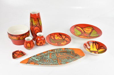 Lot 1400 - POOLE POTTERY; nine pieces from the 'Delphis'...