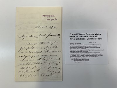 Lot 2091 - GREAT EXHIBITION INTEREST; a handwritten...