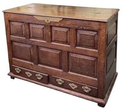 Lot 23 - A 19th century oak coffer, with half hinged...