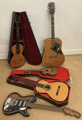 Lot 2377 - Three Spanish acoustic guitars, an electric...
