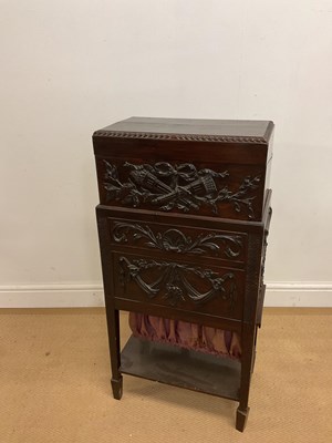 Lot 2817 - An American mahogany sewing box on stand, the...