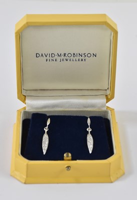 Lot 1426 - A pair of 18ct white gold diamond set quill...