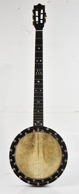 Lot 1333 - A rosewood banjo with mother of pearl inlaid...