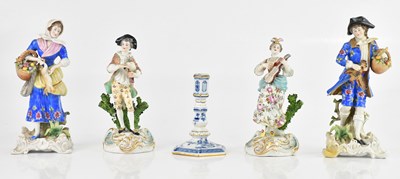 Lot 1740 - MEISSEN; a blue and white squat candlestick,...