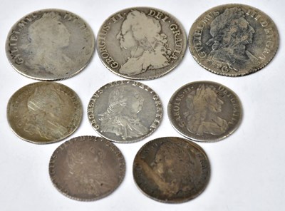 Lot 824 - Eight silver coins, to include a James II...