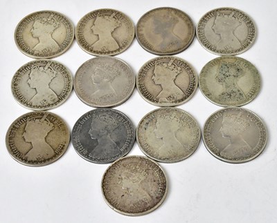 Lot 811 - Thirteen Victorian gothic silver florins (13).
