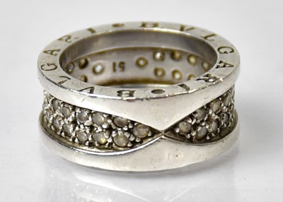 Lot 1038 - BVLGARI; a silver ring set with white stones,...