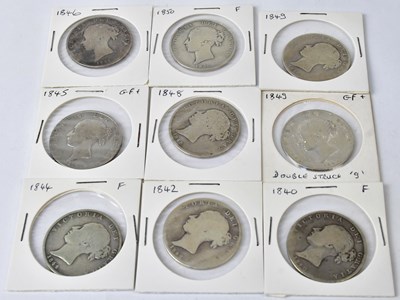 Lot 840 - Nine early Victorian silver half-crowns (9).
