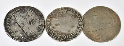 Lot 839 - Three silver shillings, comprising, two...