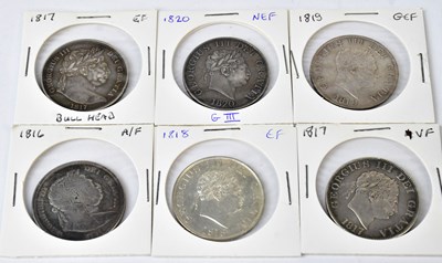 Lot 835 - Six George III silver half-crowns, 1816, two...