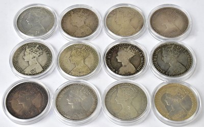 Lot 833 - Twelve Victorian silver Gothic Florins, 1864,...