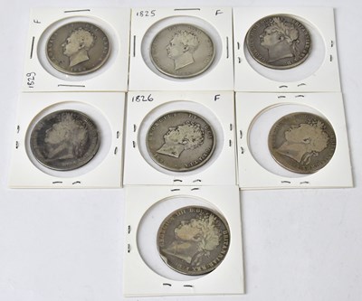 Lot 836 - Seven George IV silver half-crowns, 1820, 1821,...