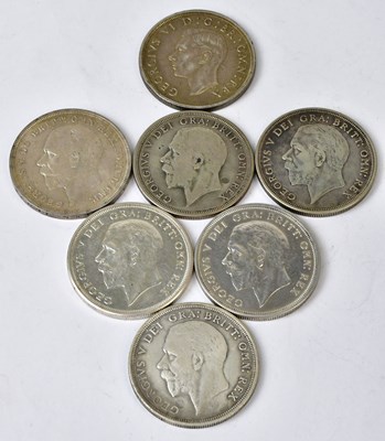 Lot 829 - Seven silver crowns, comprising George VI,...