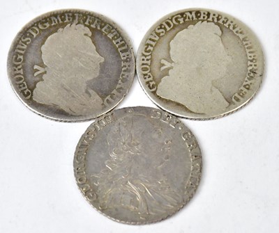 Lot 830 - Three Georgian silver shillings, comprising...