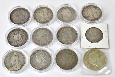 Lot 816 - Nine silver crowns, comprising a George III...
