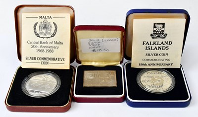 Lot 954 - ROYAL MINT; Two commemorative silver coins,...