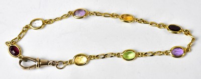 Lot 1065 - A yellow metal bracelet set with various...