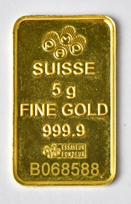 Lot 772 - PAMP SUISSE; a 5g 999.9 fine gold ingot,...