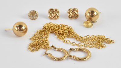 Lot 1176 - Four pairs of 9ct yellow gold earrings and a...