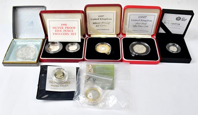 Lot 916 - ROYAL MINT; six silver-proof coins, to include...