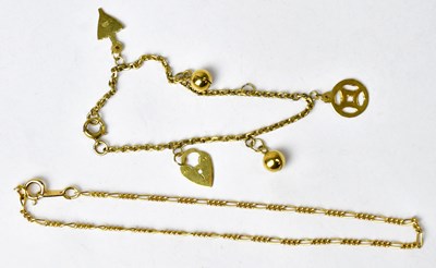 Lot 1066 - A children's yellow metal bracelet set with...
