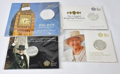 Lot 911 - ROYAL MINT; four silver coins, comprising Sir...