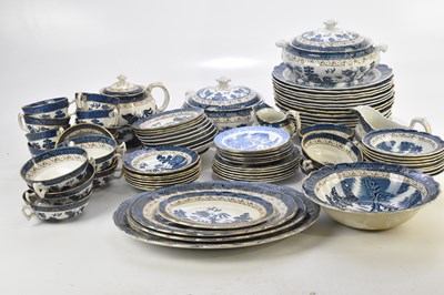Lot 1829 - A blue and white transfer old 'Willow' pattern...