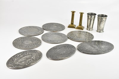 Lot 2310 - ORVIT; a pair of Art Nouveau pewter vases,...