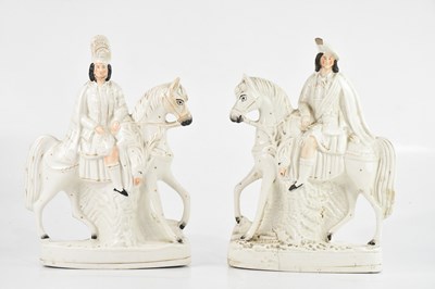 Lot 1795 - A pair of Staffordshire flatbacks, hunters on...
