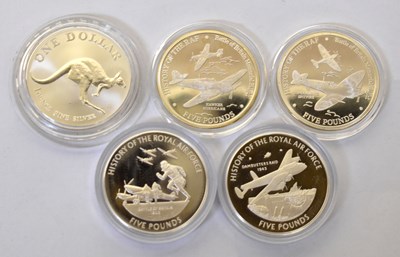 Lot 881 - Five silver-proof coins, comprising four...