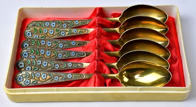 Lot 734 - A set of six Russian gold-coloured 875 grade...